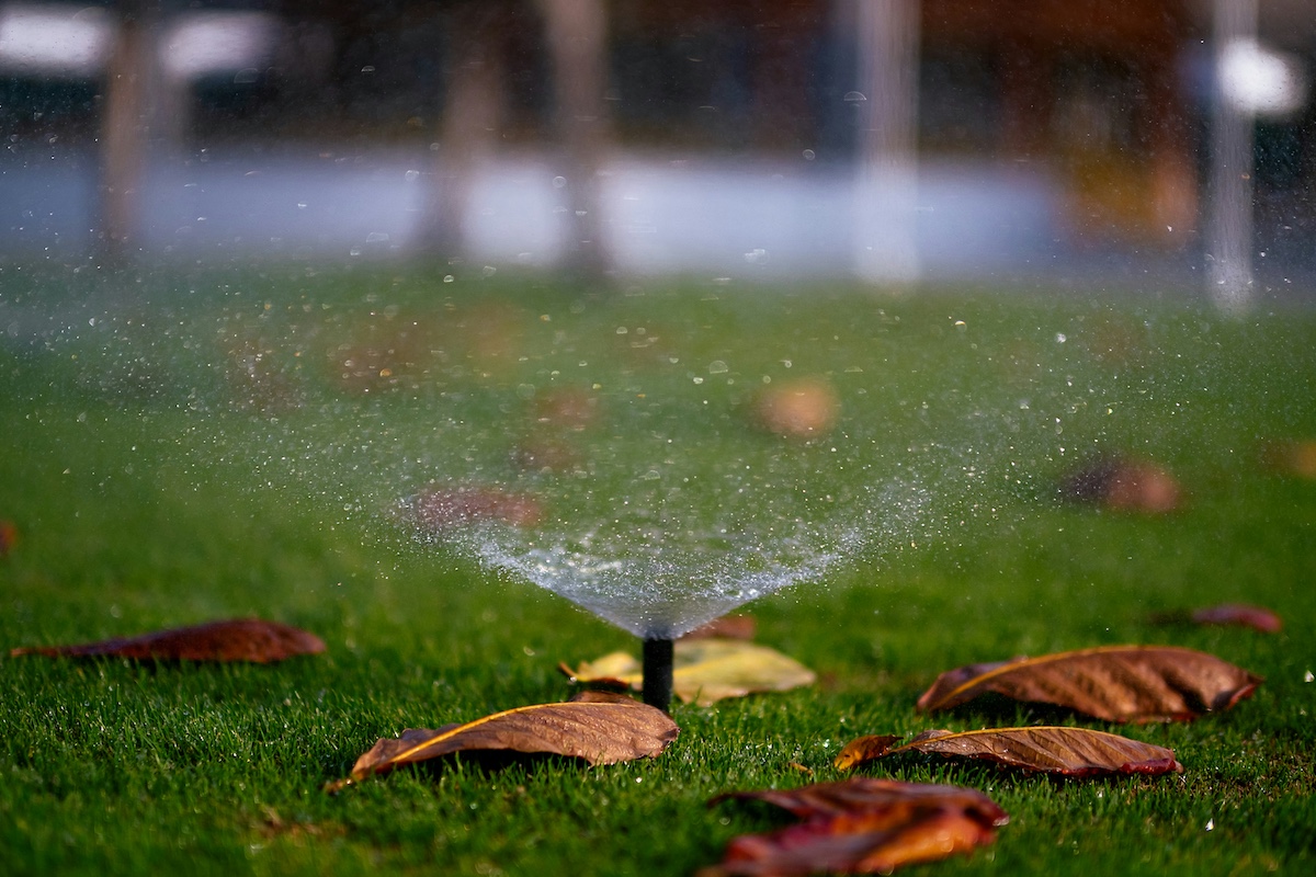 fall winterized sprinklers watering a lawn in wichita kansas